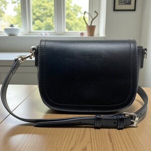 NEW Rae Dunn "Le Stuff" Vegan Leather Black Equestrian Crossbody Bag Purse NWOT